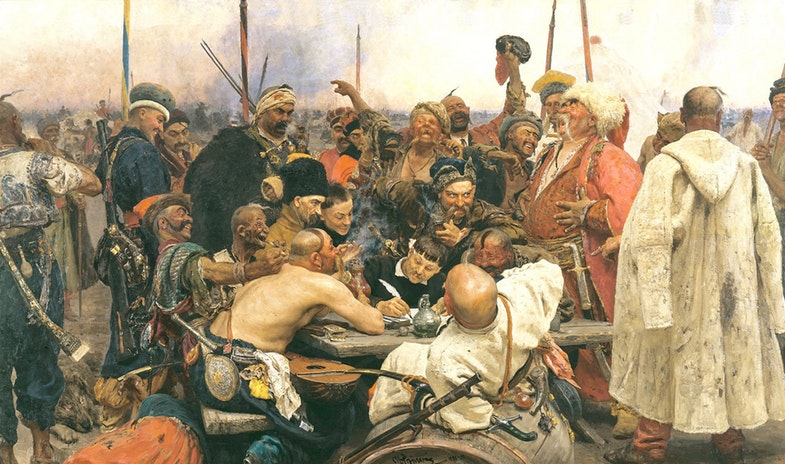 Запорожцы пишут письмо турецкому султану, картина Ильи Репина. Источник: Государственный Русский музей, Санкт-Петербург / rusmuseum.ru